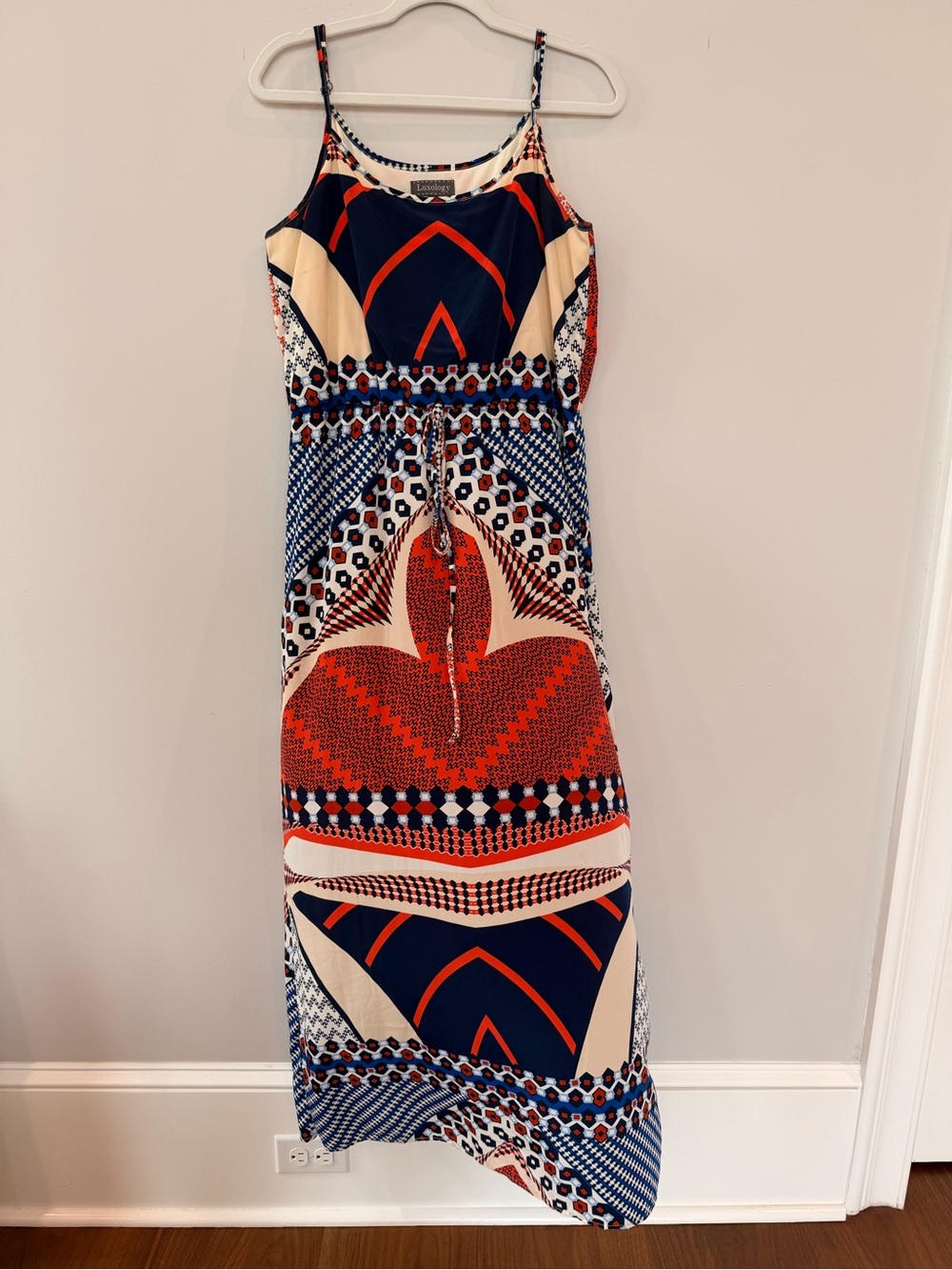 Luxology Navy, Red & Cream Geometric Maxi Dress